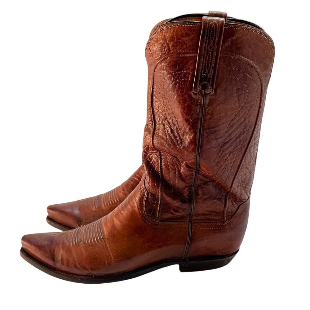 Lucchese 1883 Bart Leather Western Boots 10 D Burnished Tan Ranch Hand w Box